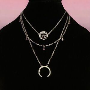 Layered multi strand sun and crescent moon necklace